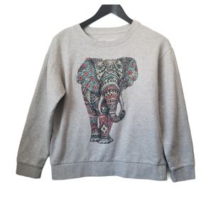 Women's grey crew neck sweater elephant graphic